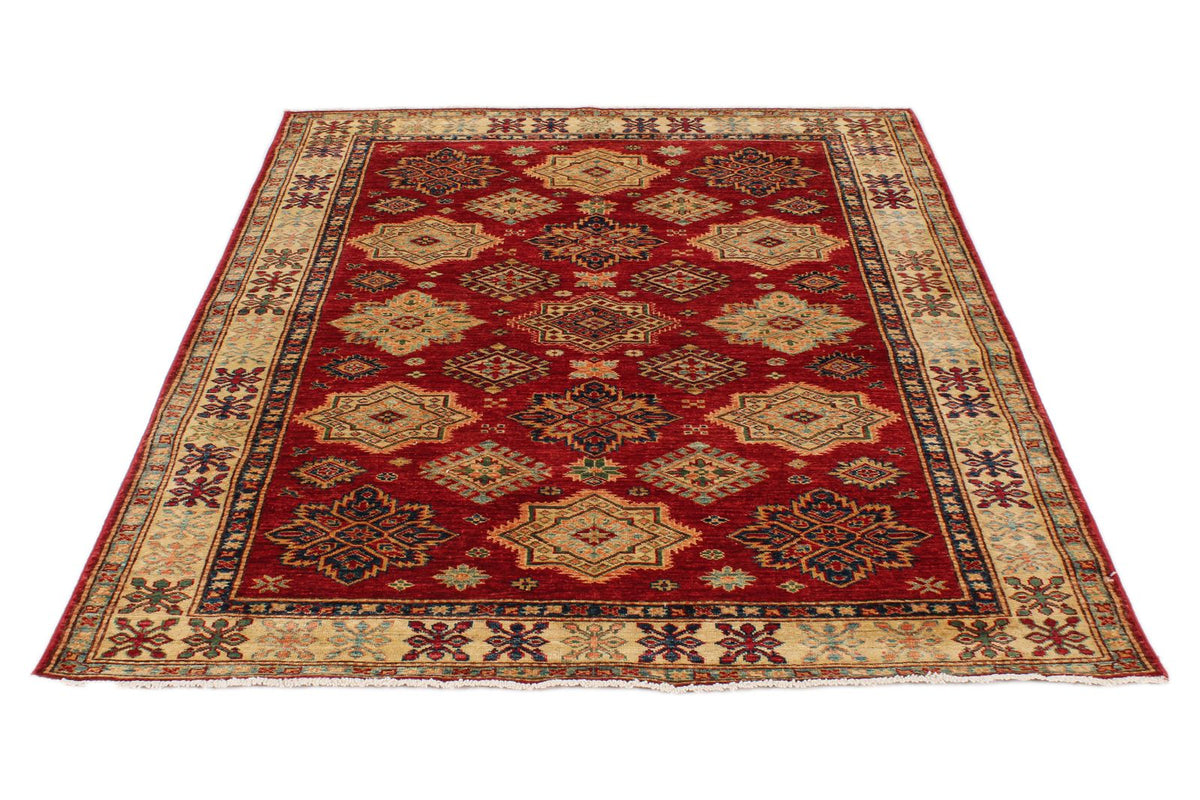5x6 Red and Ivory Kazak Tribal Rug
