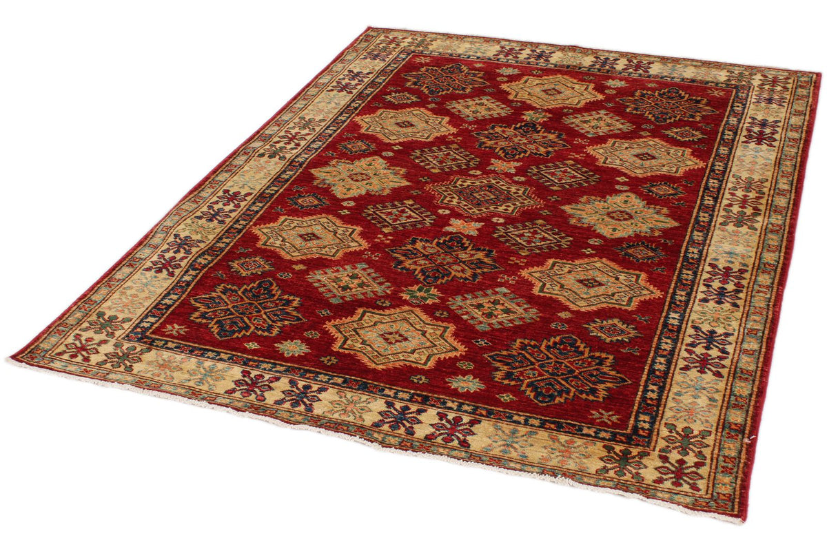 5x6 Red and Ivory Kazak Tribal Rug