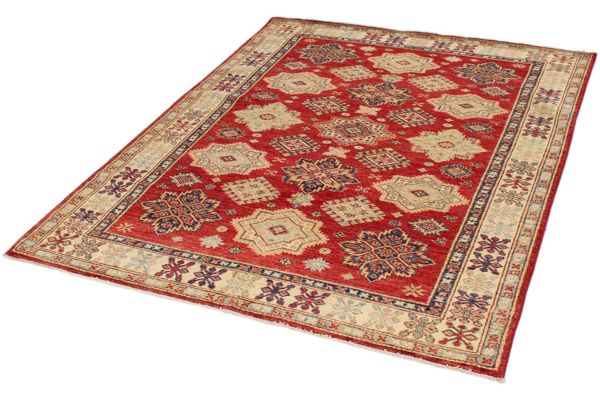 5x6 Red and Ivory Kazak Tribal Rug