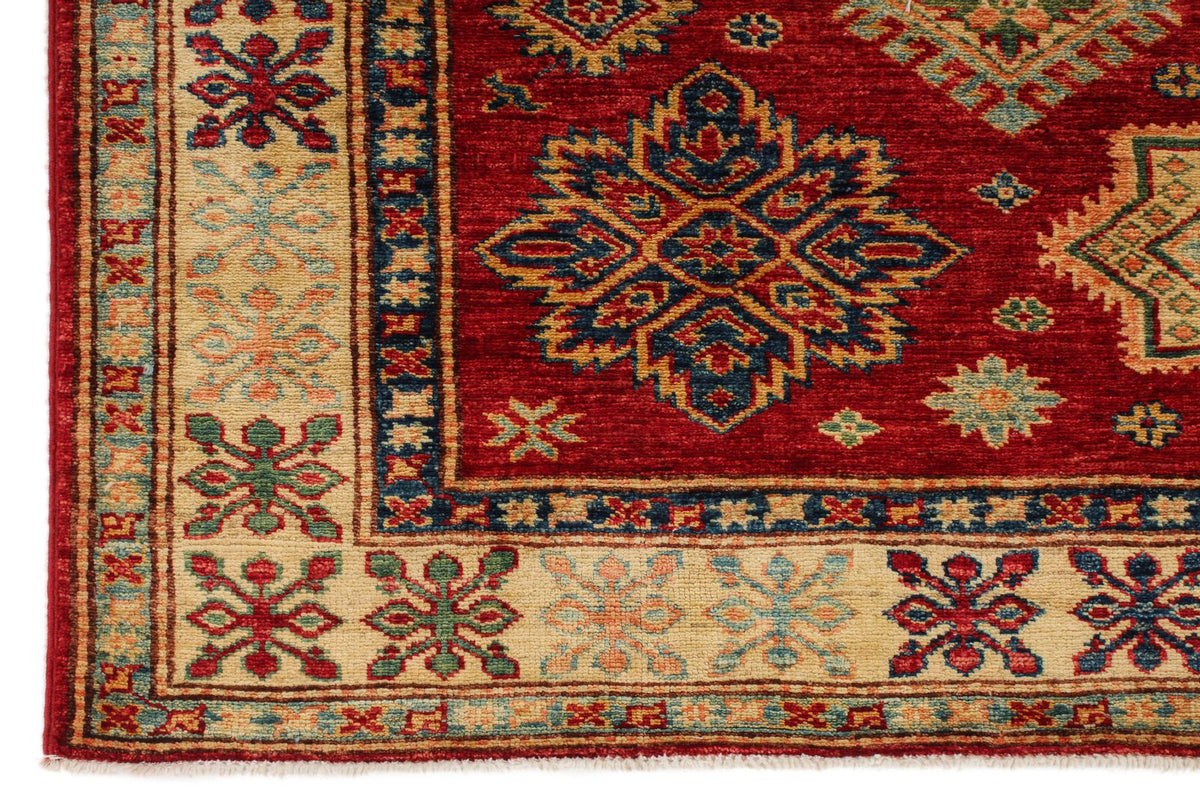 5x6 Red and Ivory Kazak Tribal Rug