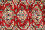 5x7 Red and Ivory Kazak Tribal Rug