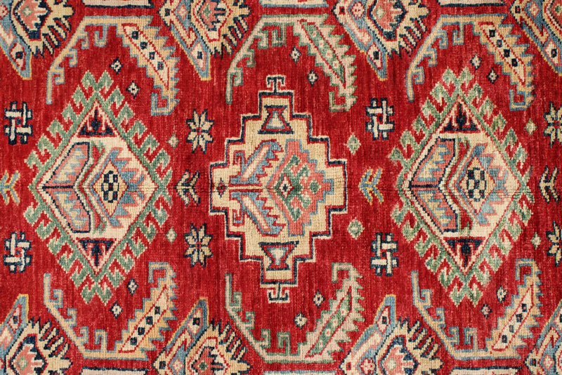 5x7 Red and Ivory Kazak Tribal Rug