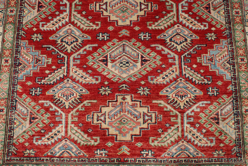 5x7 Red and Ivory Kazak Tribal Rug