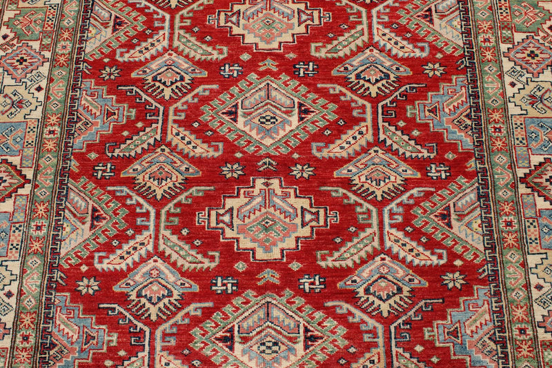 5x7 Red and Ivory Kazak Tribal Rug