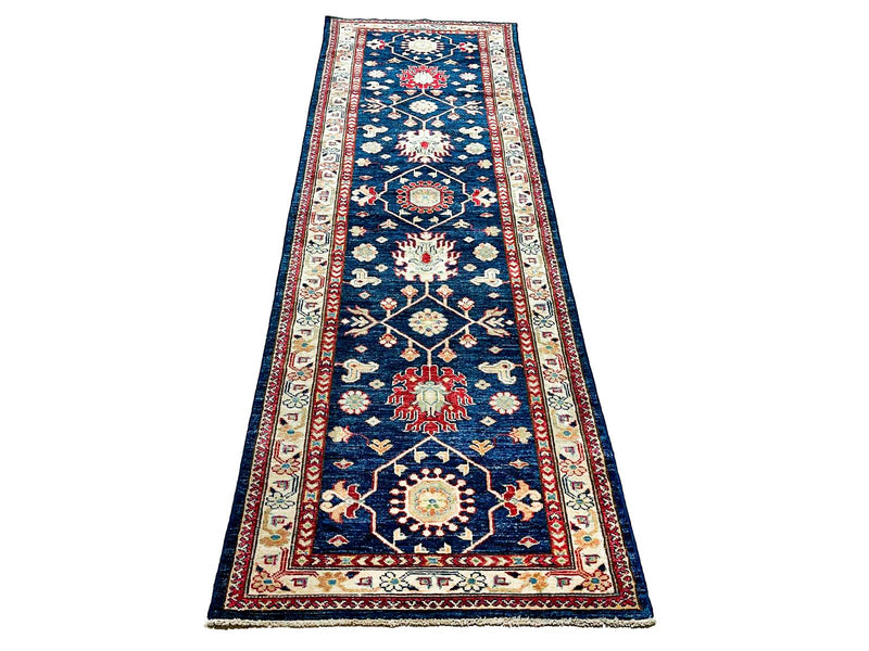 3x8 Navy and Ivory Kazak Tribal Runner