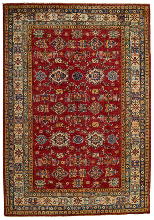 6x9 Red and Ivory Kazak Tribal Rug