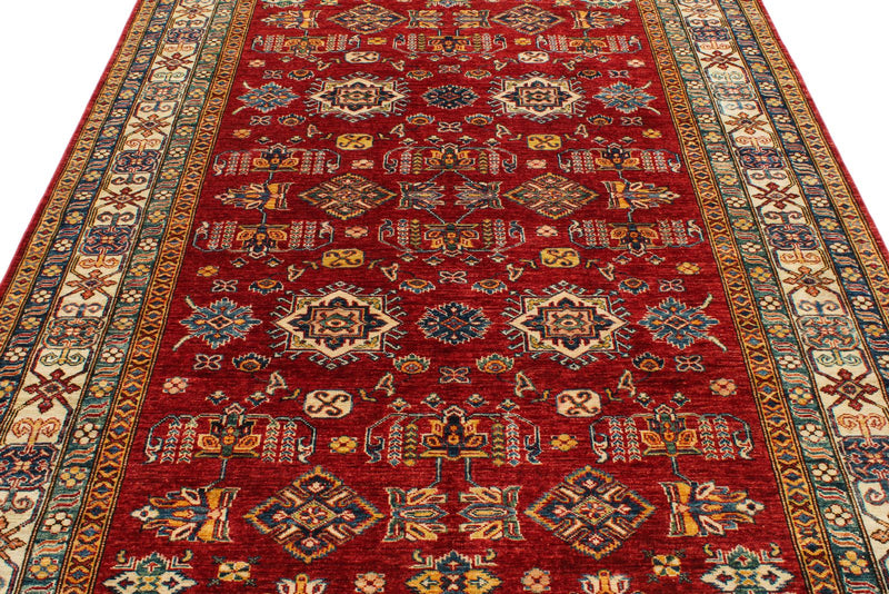 6x9 Red and Ivory Kazak Tribal Rug