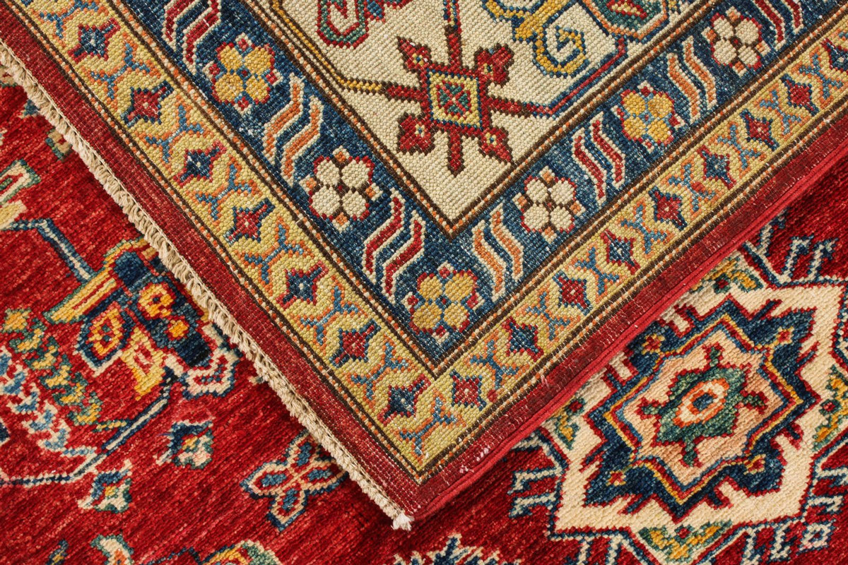 6x9 Red and Ivory Kazak Tribal Rug