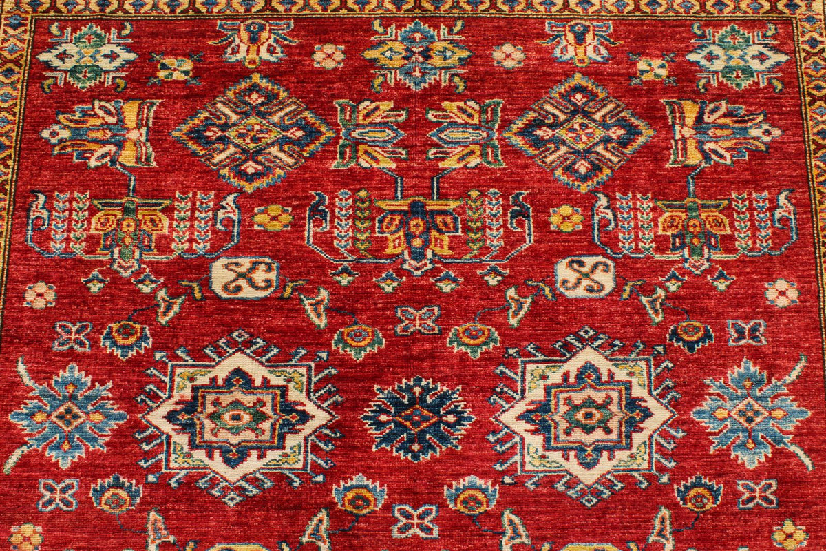 6x9 Red and Ivory Kazak Tribal Rug