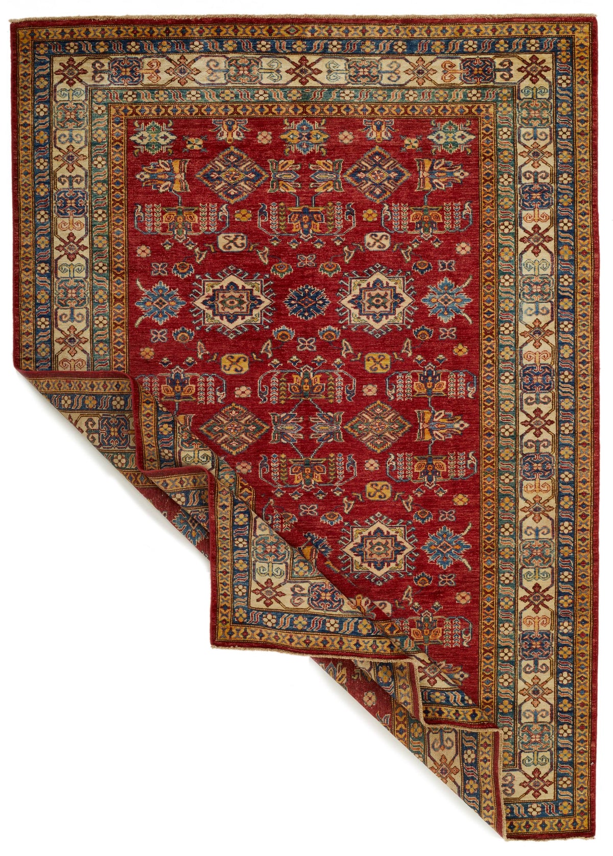 6x9 Red and Ivory Kazak Tribal Rug