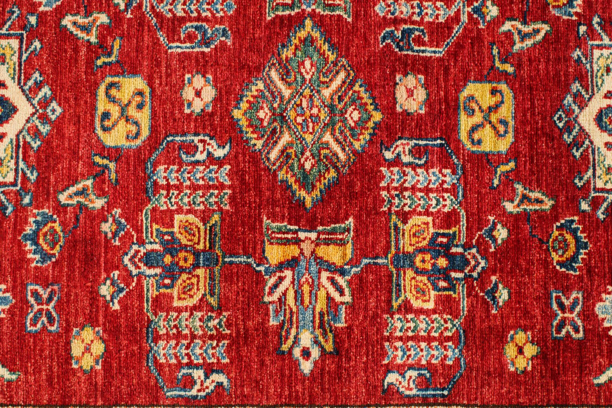 6x9 Red and Ivory Kazak Tribal Rug