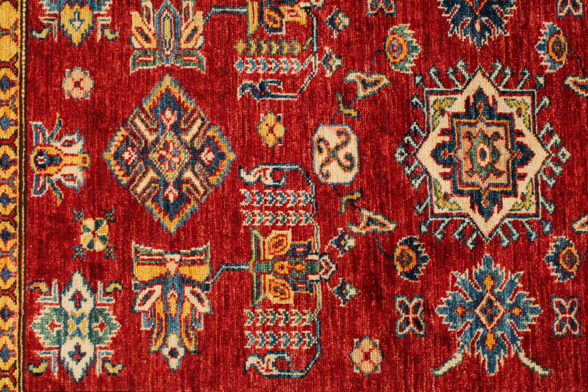 6x9 Red and Ivory Kazak Tribal Rug
