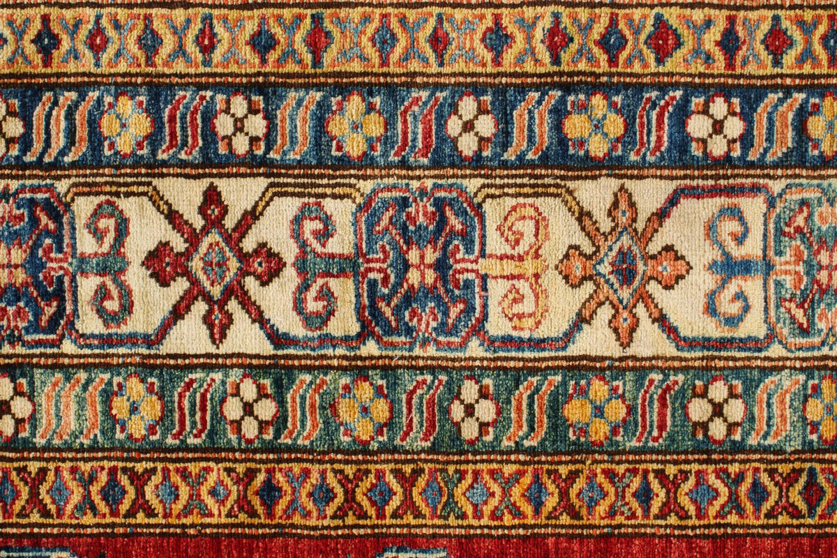 6x9 Red and Ivory Kazak Tribal Rug
