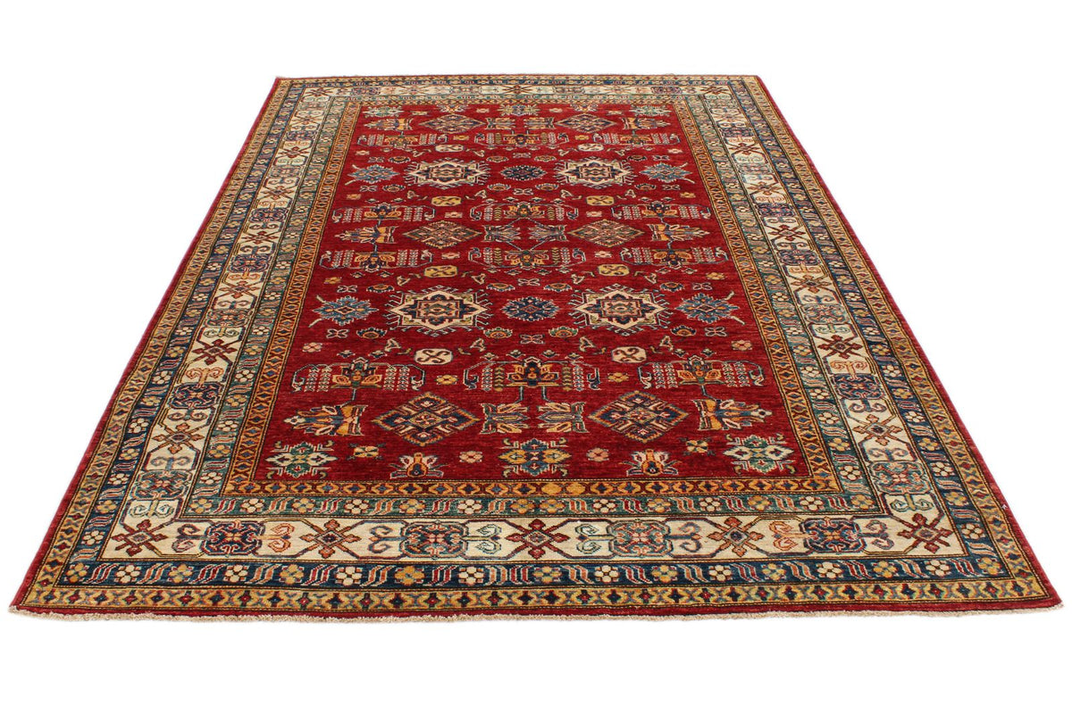 6x9 Red and Ivory Kazak Tribal Rug