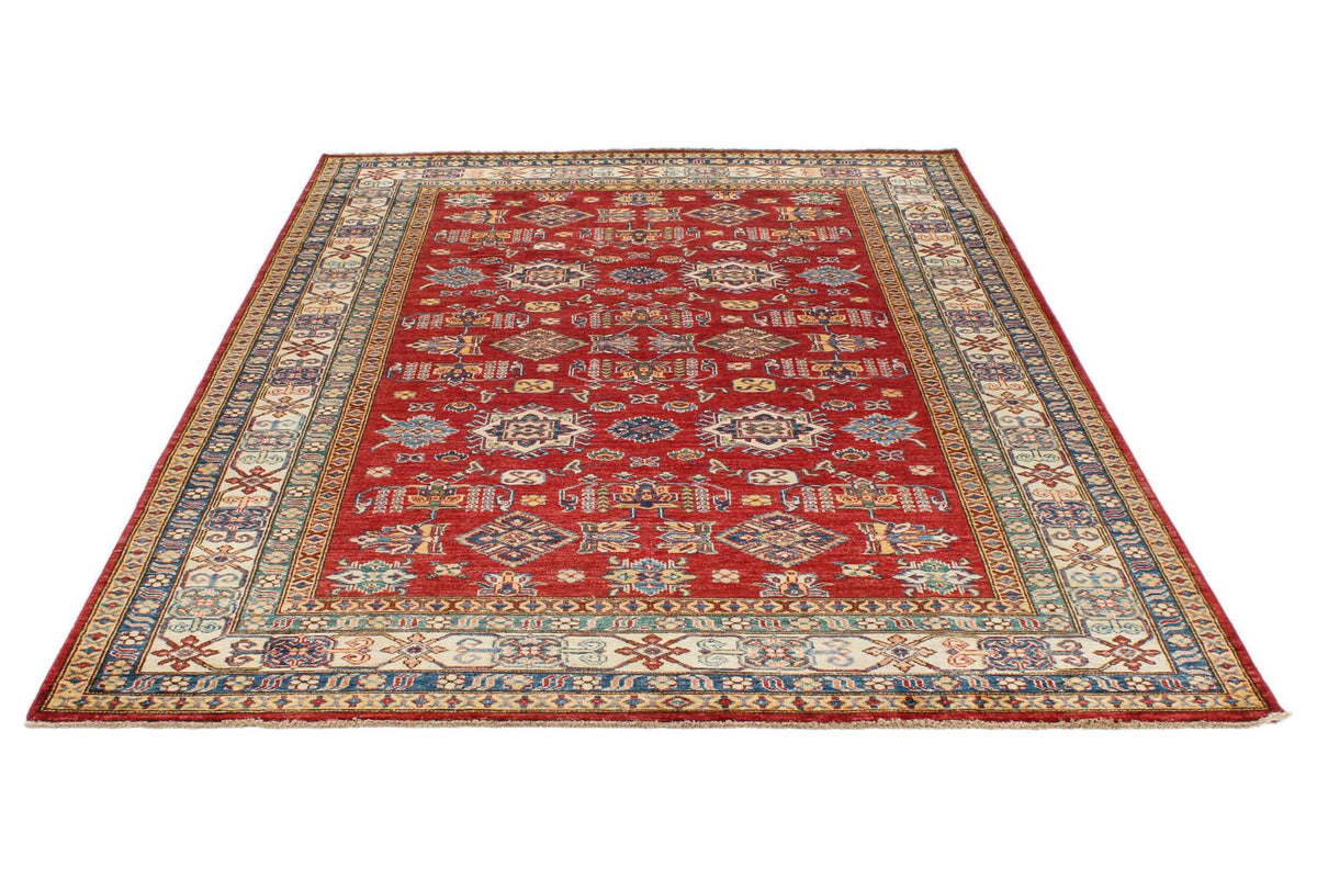 6x9 Red and Ivory Kazak Tribal Rug