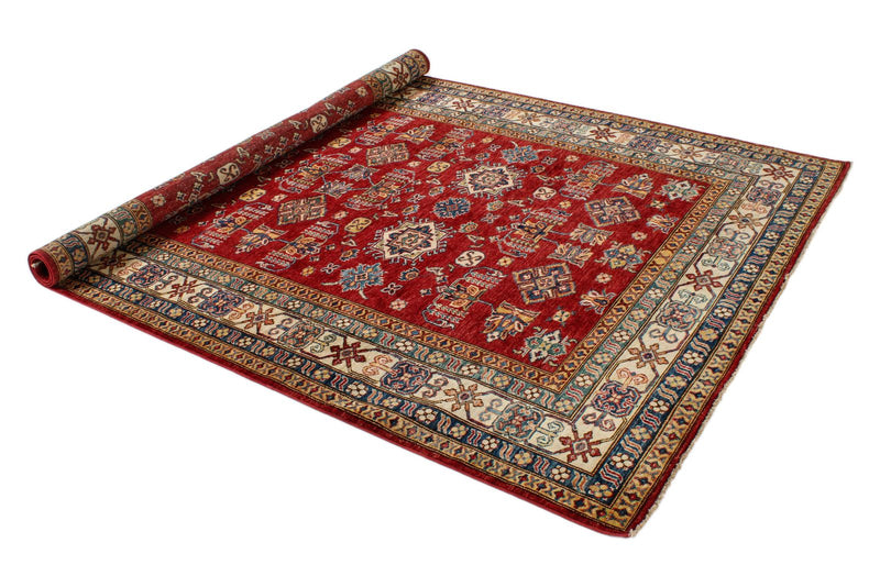 6x9 Red and Ivory Kazak Tribal Rug