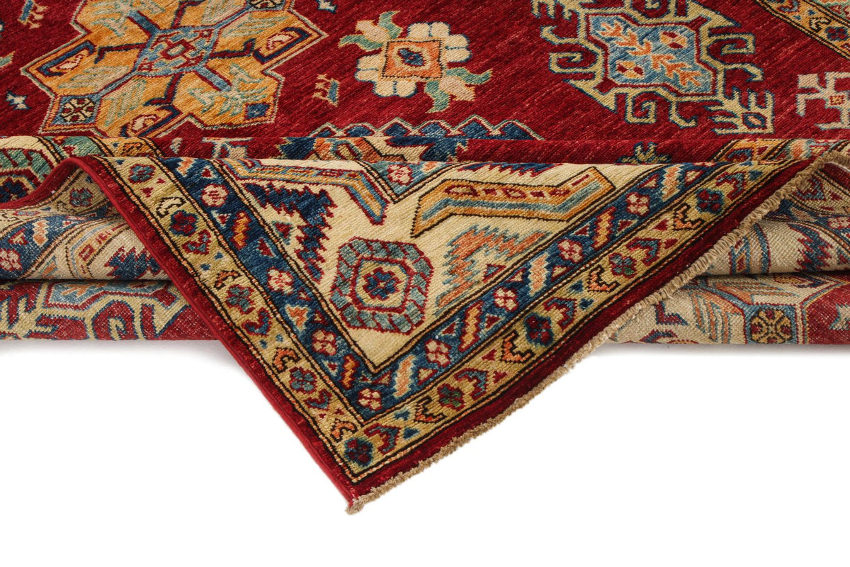 6x8 Red and Ivory Kazak Tribal Rug