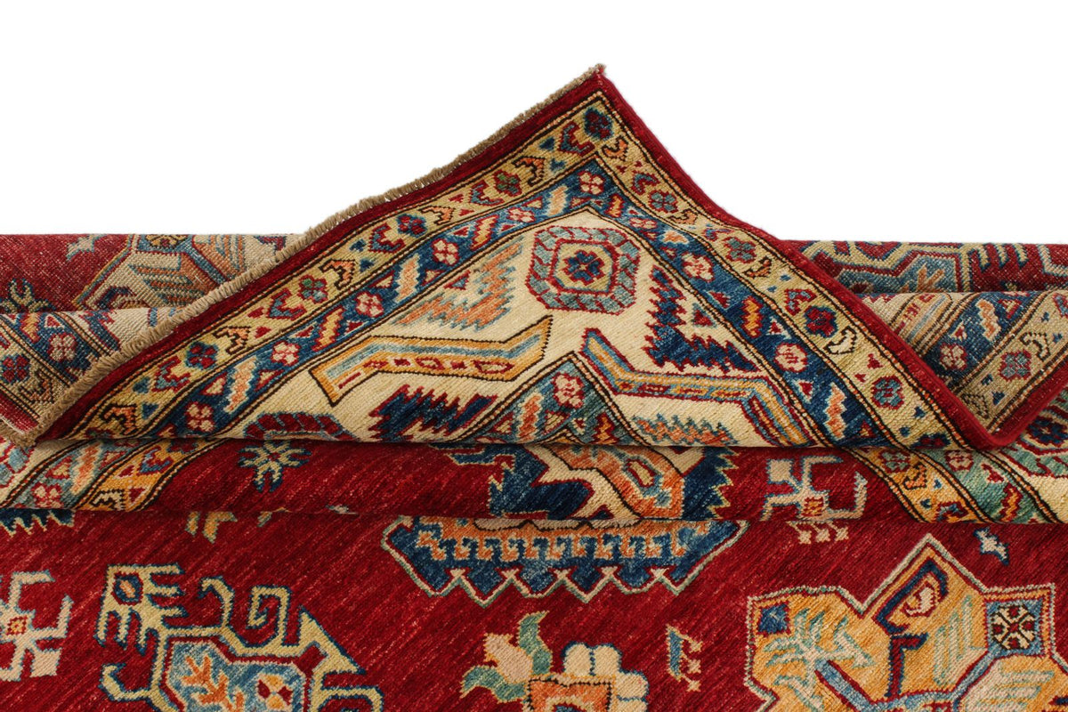 6x8 Red and Ivory Kazak Tribal Rug