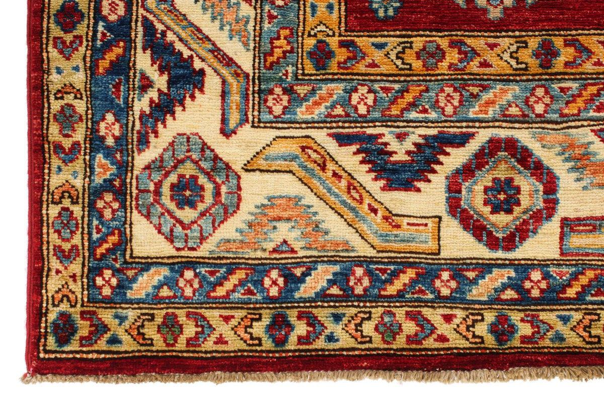 6x8 Red and Ivory Kazak Tribal Rug