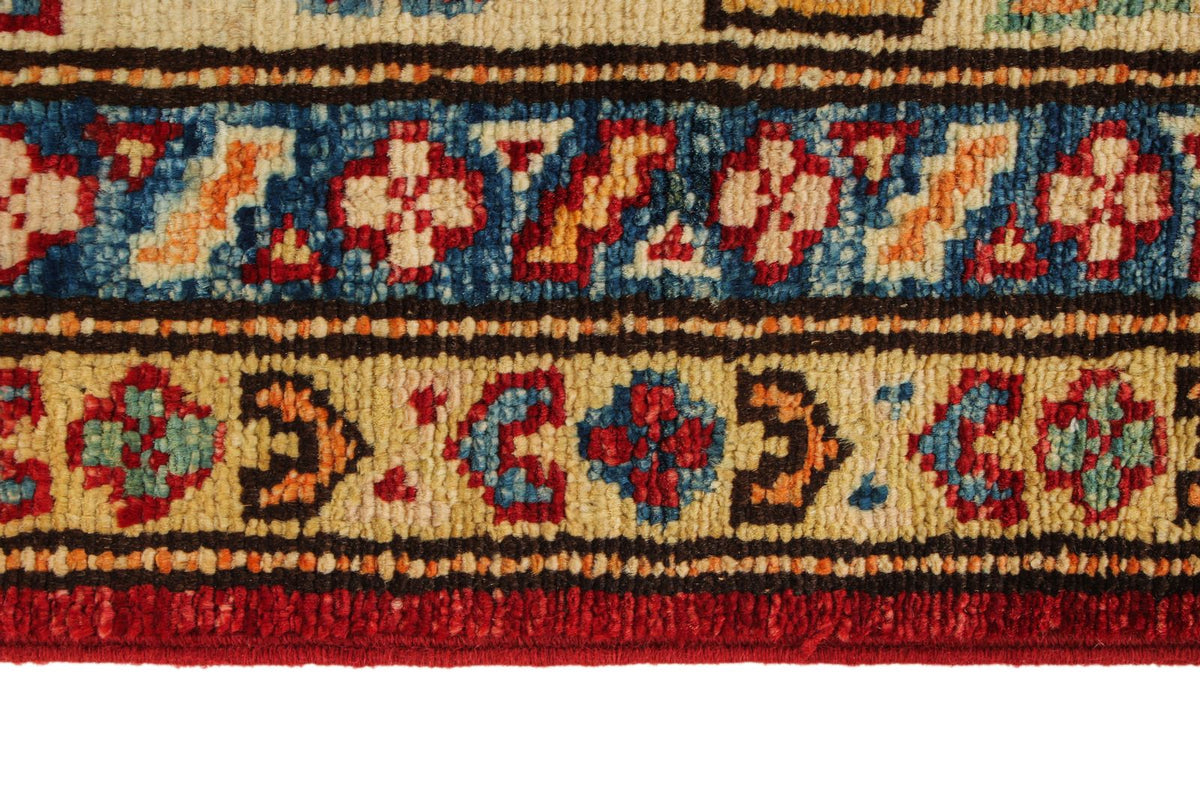 6x8 Red and Ivory Kazak Tribal Rug