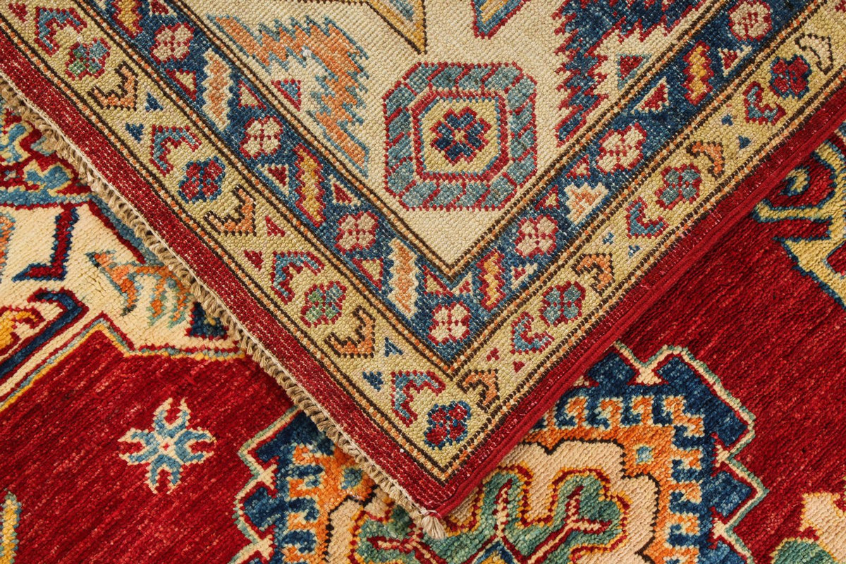 6x8 Red and Ivory Kazak Tribal Rug