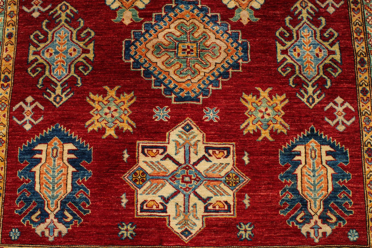 6x8 Red and Ivory Kazak Tribal Rug