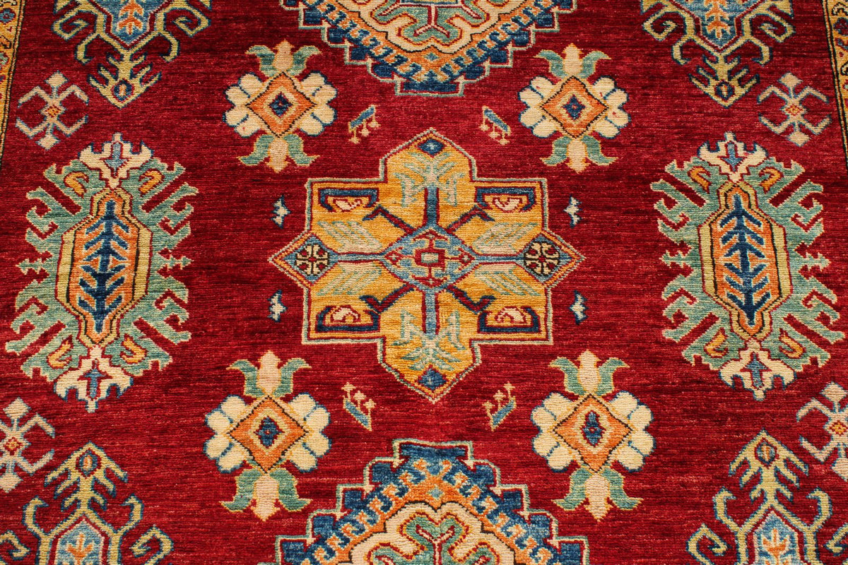 6x8 Red and Ivory Kazak Tribal Rug