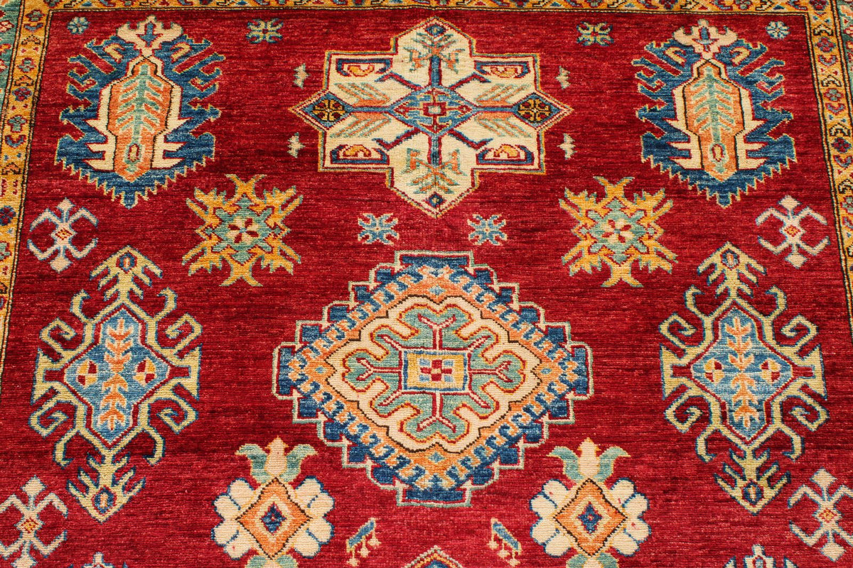 6x8 Red and Ivory Kazak Tribal Rug