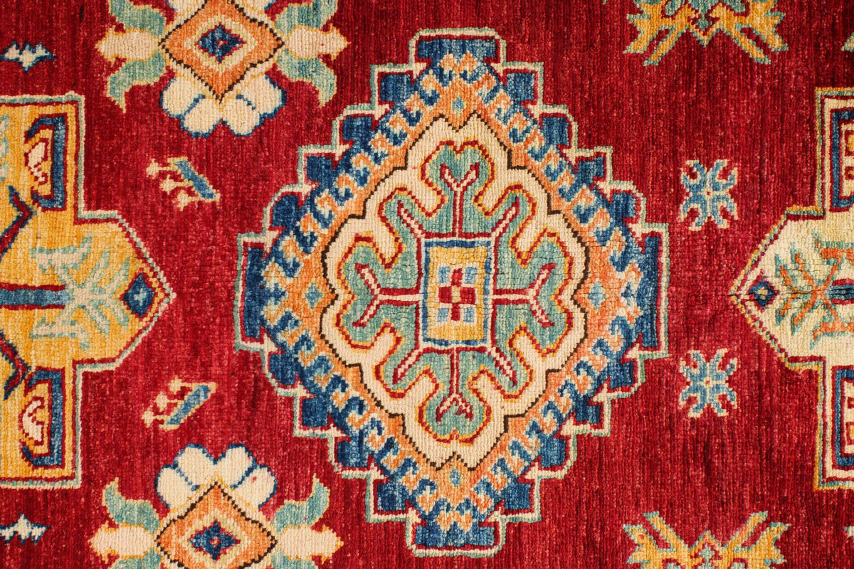 6x8 Red and Ivory Kazak Tribal Rug