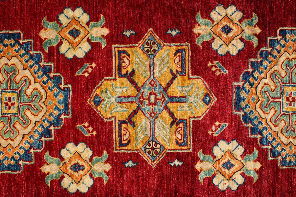 6x8 Red and Ivory Kazak Tribal Rug