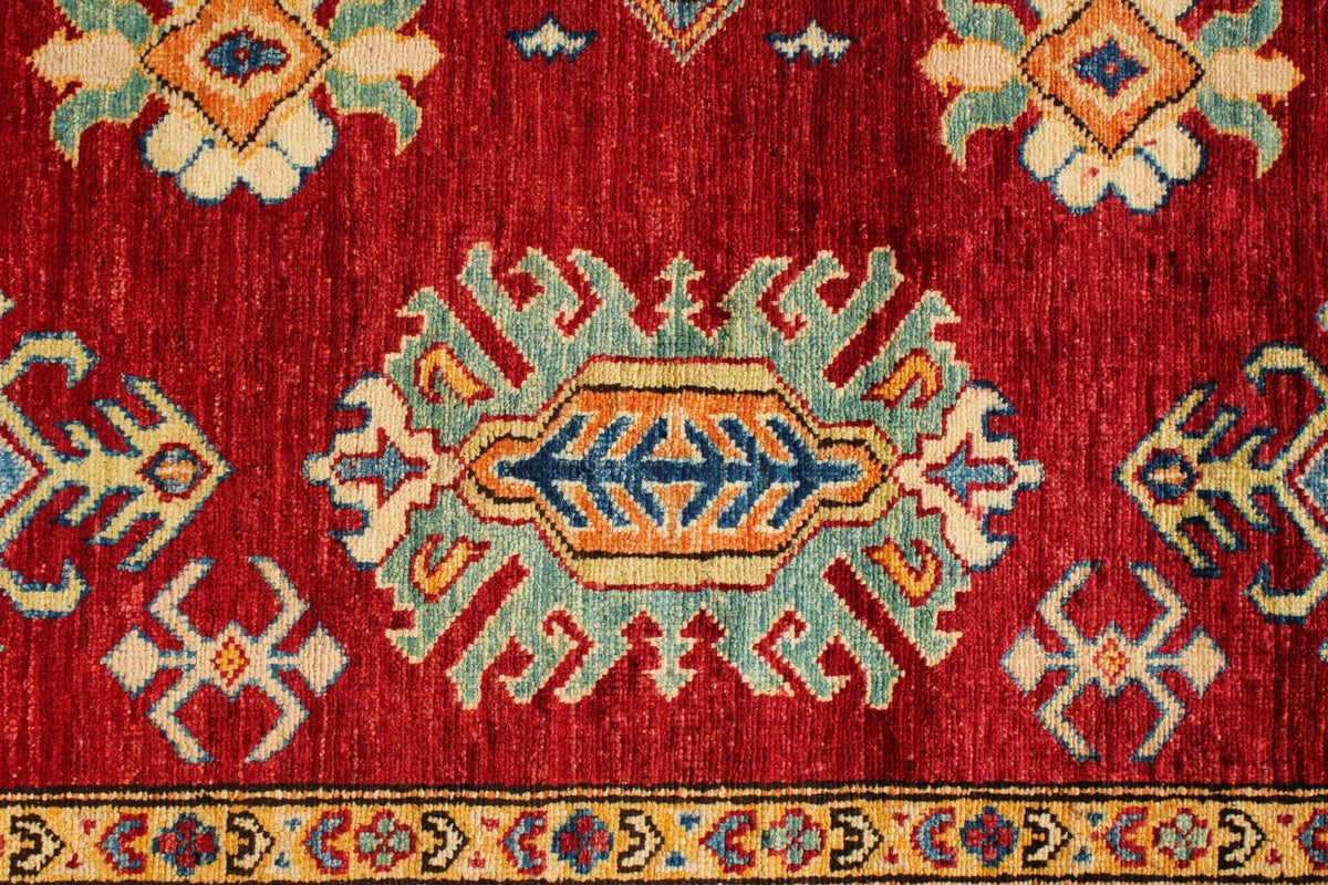 6x8 Red and Ivory Kazak Tribal Rug