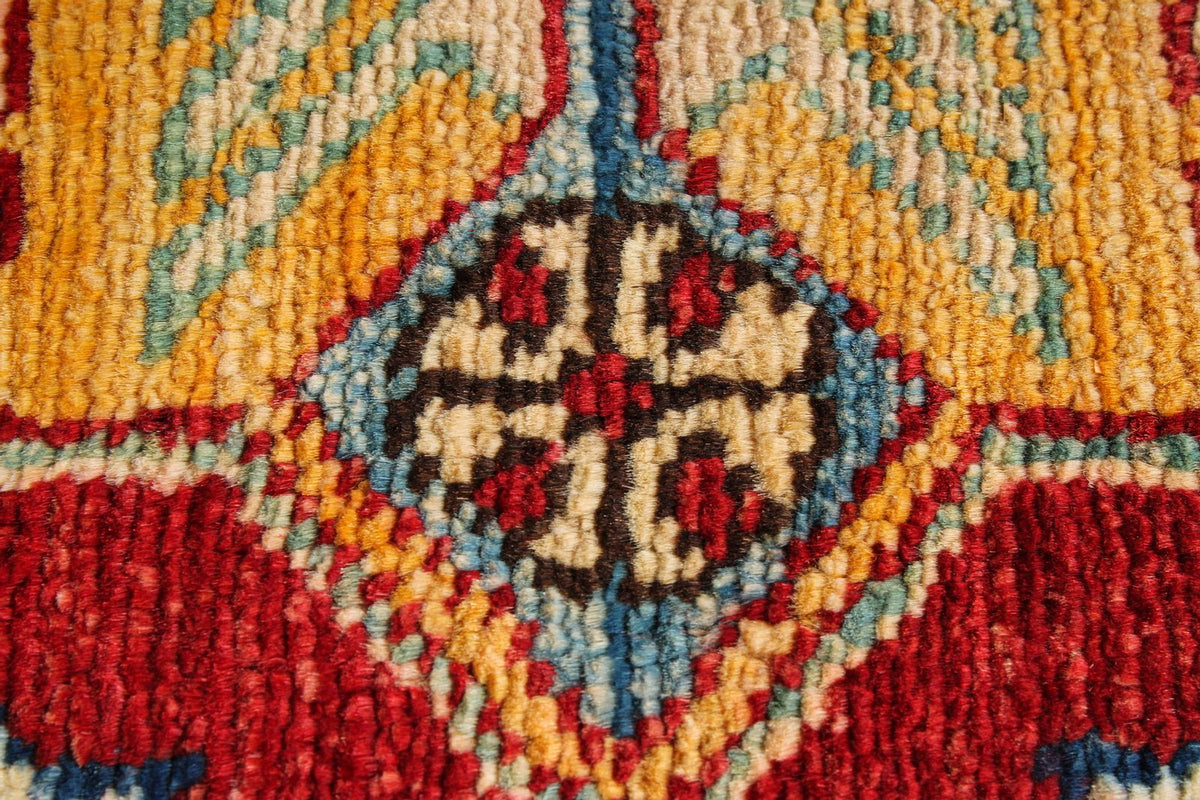 6x8 Red and Ivory Kazak Tribal Rug