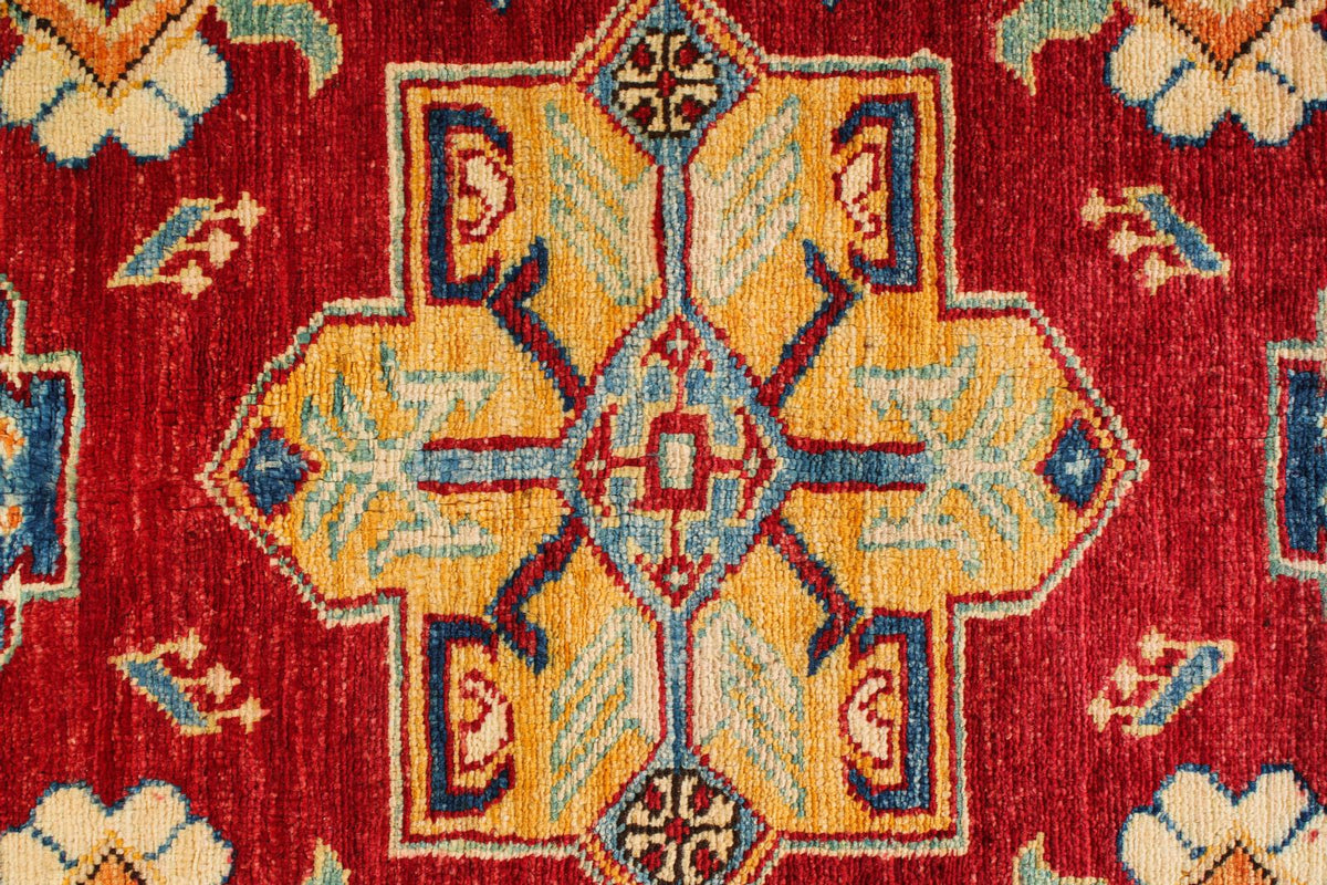 6x8 Red and Ivory Kazak Tribal Rug