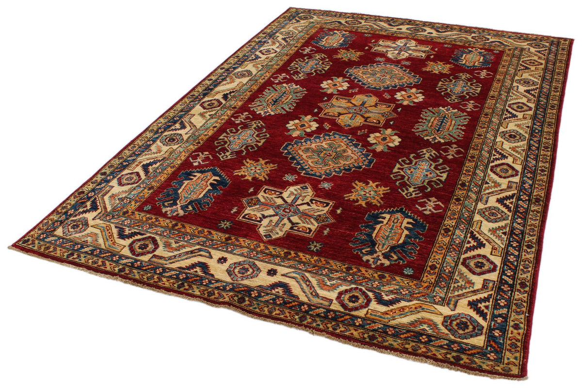 6x8 Red and Ivory Kazak Tribal Rug