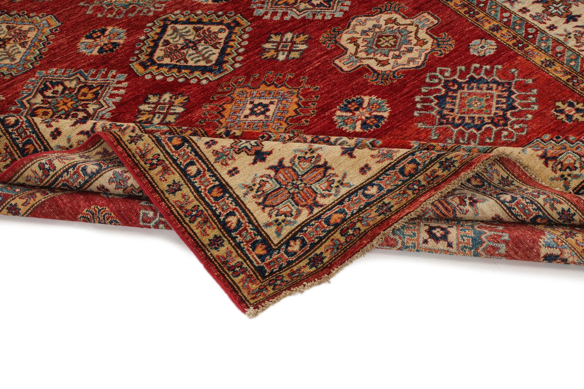 6x10 Red and Ivory Kazak Tribal Rug
