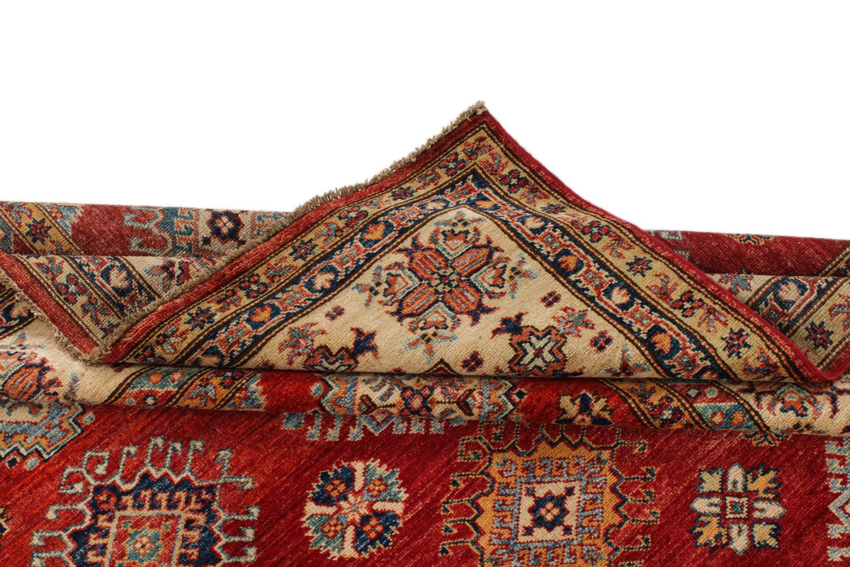 6x10 Red and Ivory Kazak Tribal Rug