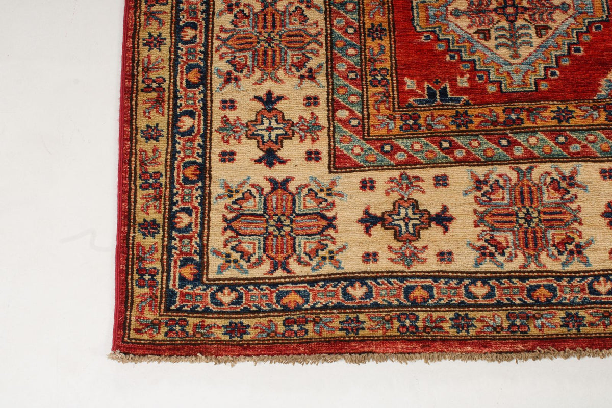 6x10 Red and Ivory Kazak Tribal Rug