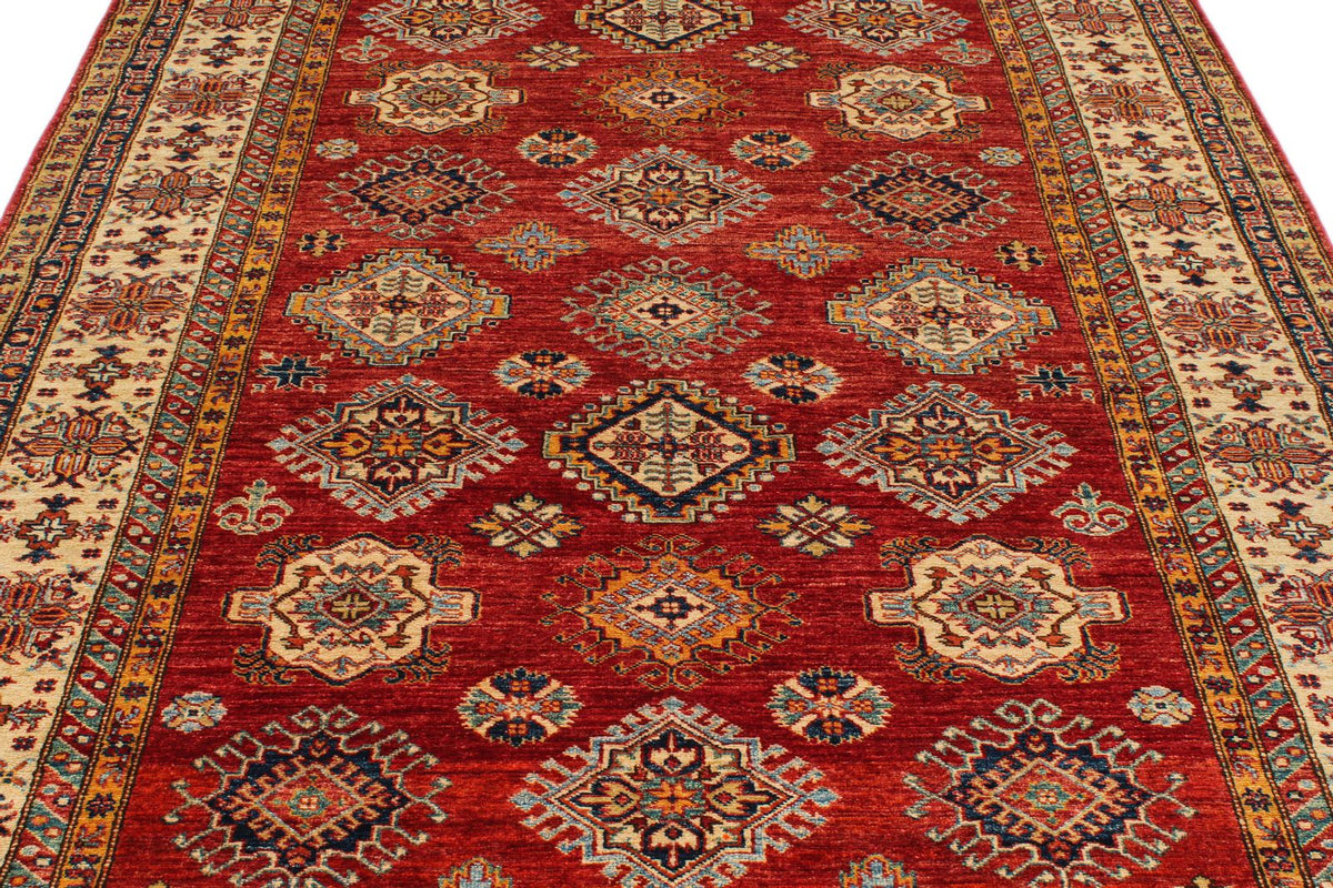 6x10 Red and Ivory Kazak Tribal Rug
