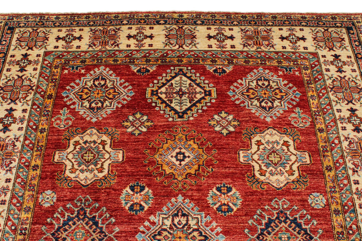6x10 Red and Ivory Kazak Tribal Rug