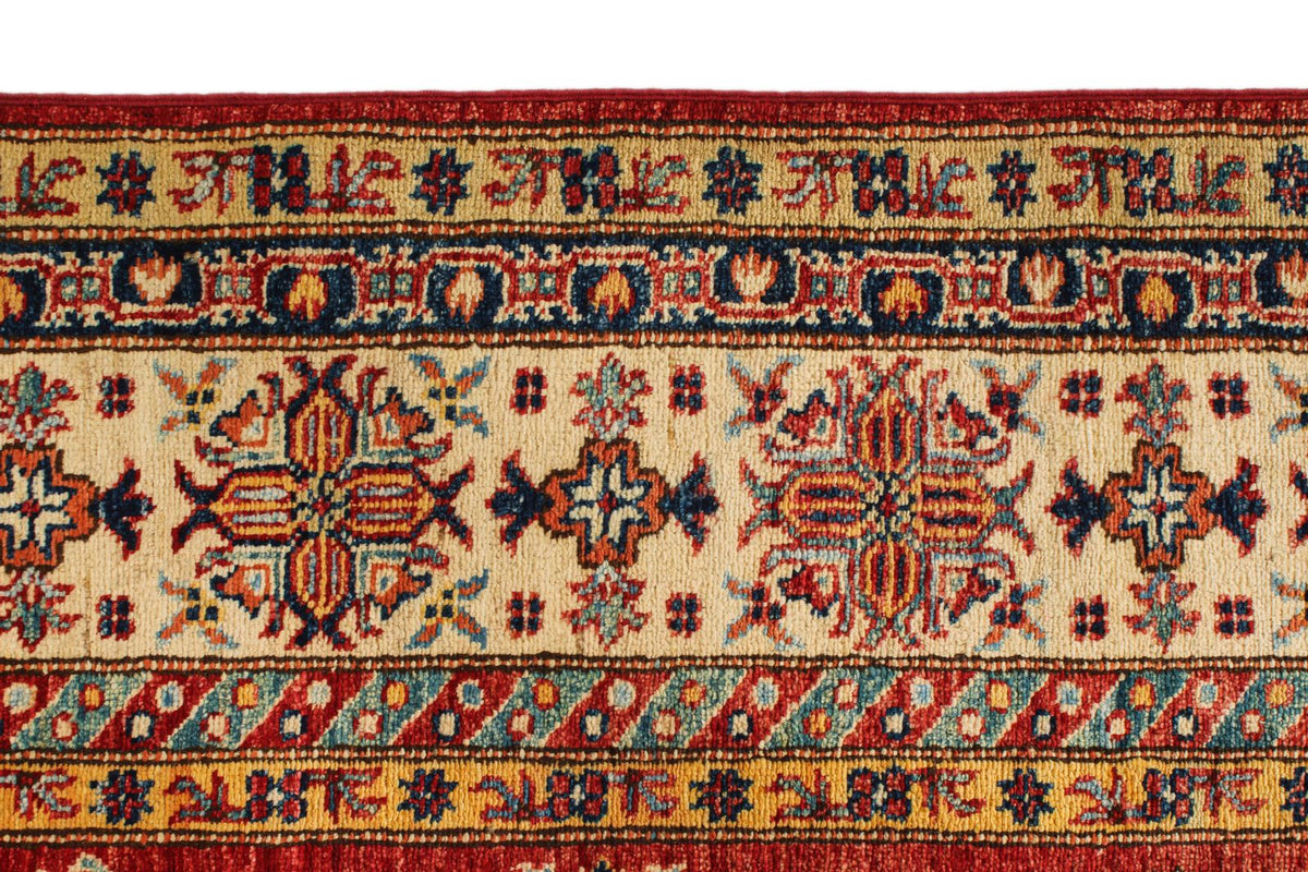 6x10 Red and Ivory Kazak Tribal Rug