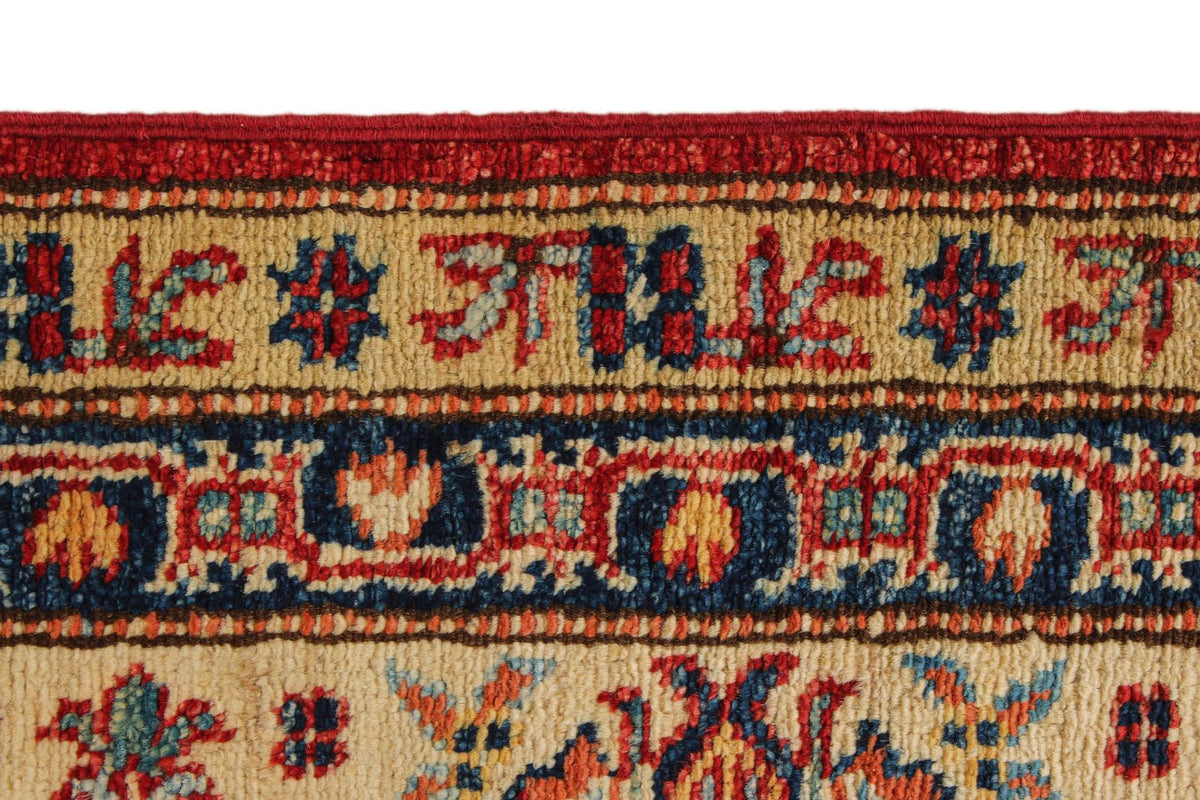 6x10 Red and Ivory Kazak Tribal Rug
