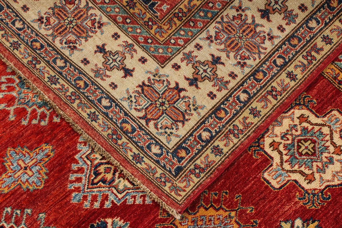 6x10 Red and Ivory Kazak Tribal Rug