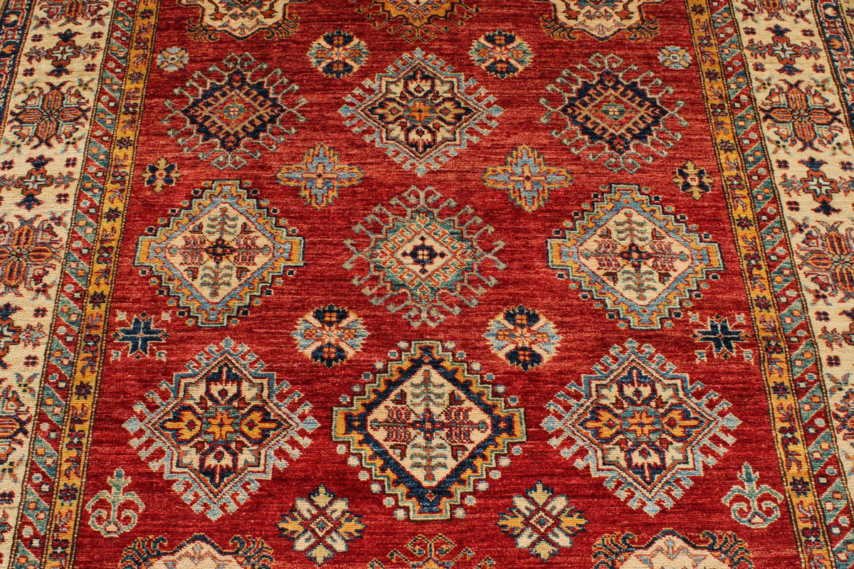 6x10 Red and Ivory Kazak Tribal Rug