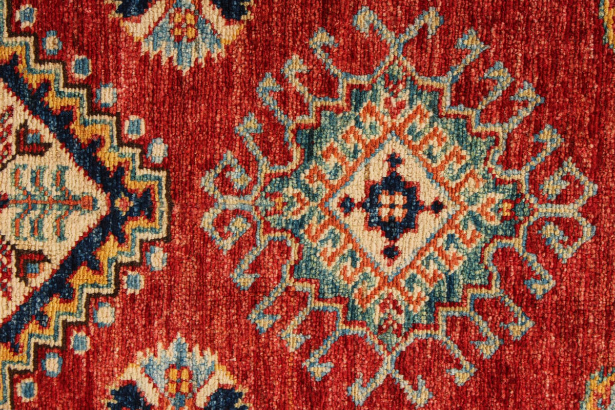 6x10 Red and Ivory Kazak Tribal Rug