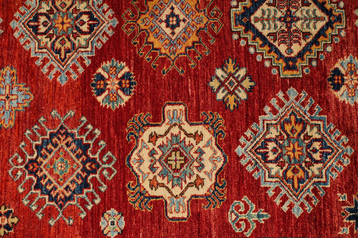 6x10 Red and Ivory Kazak Tribal Rug
