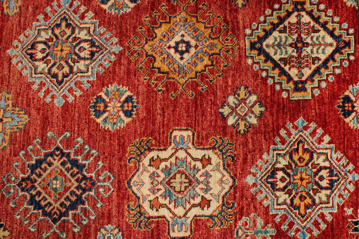 6x10 Red and Ivory Kazak Tribal Rug