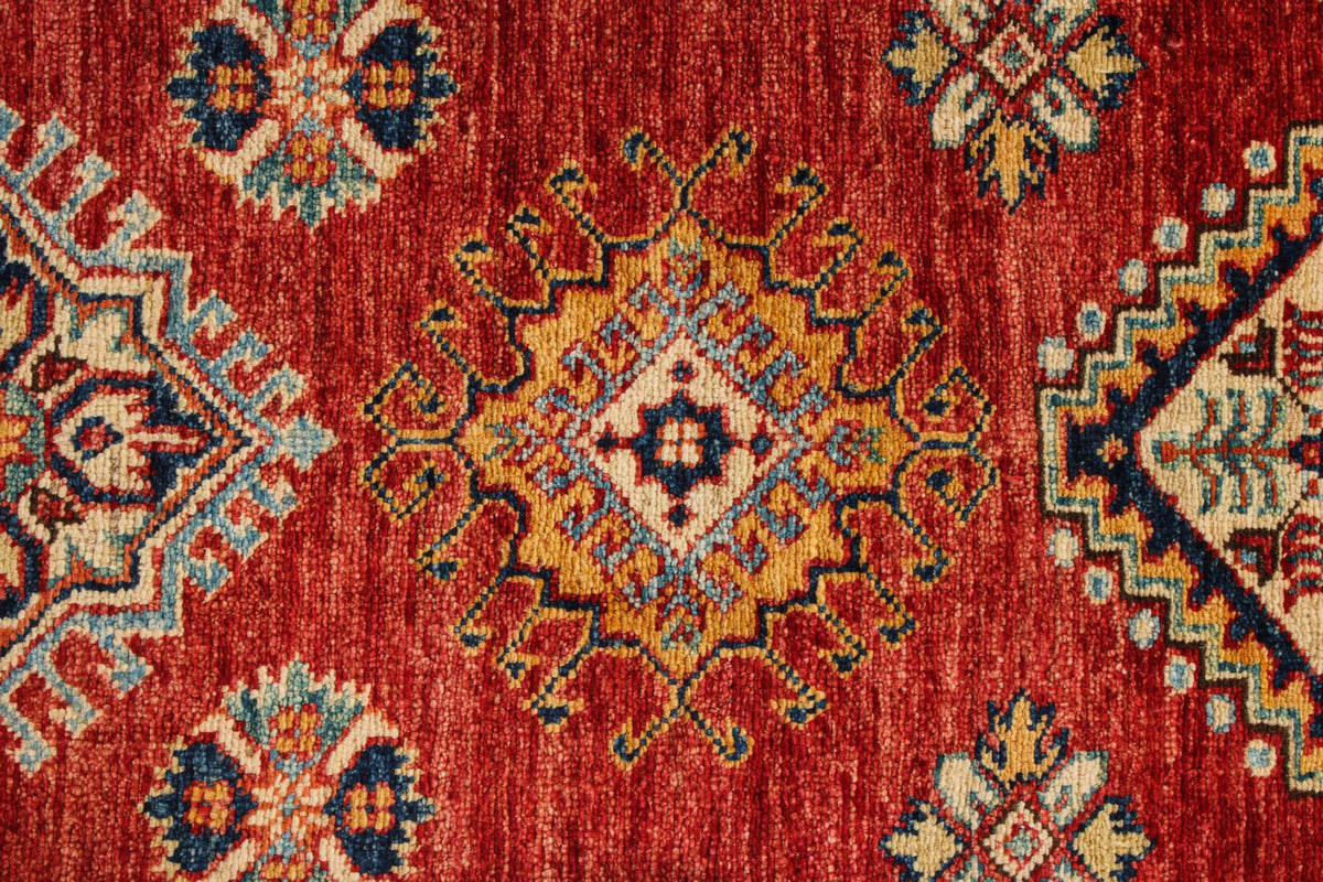 6x10 Red and Ivory Kazak Tribal Rug