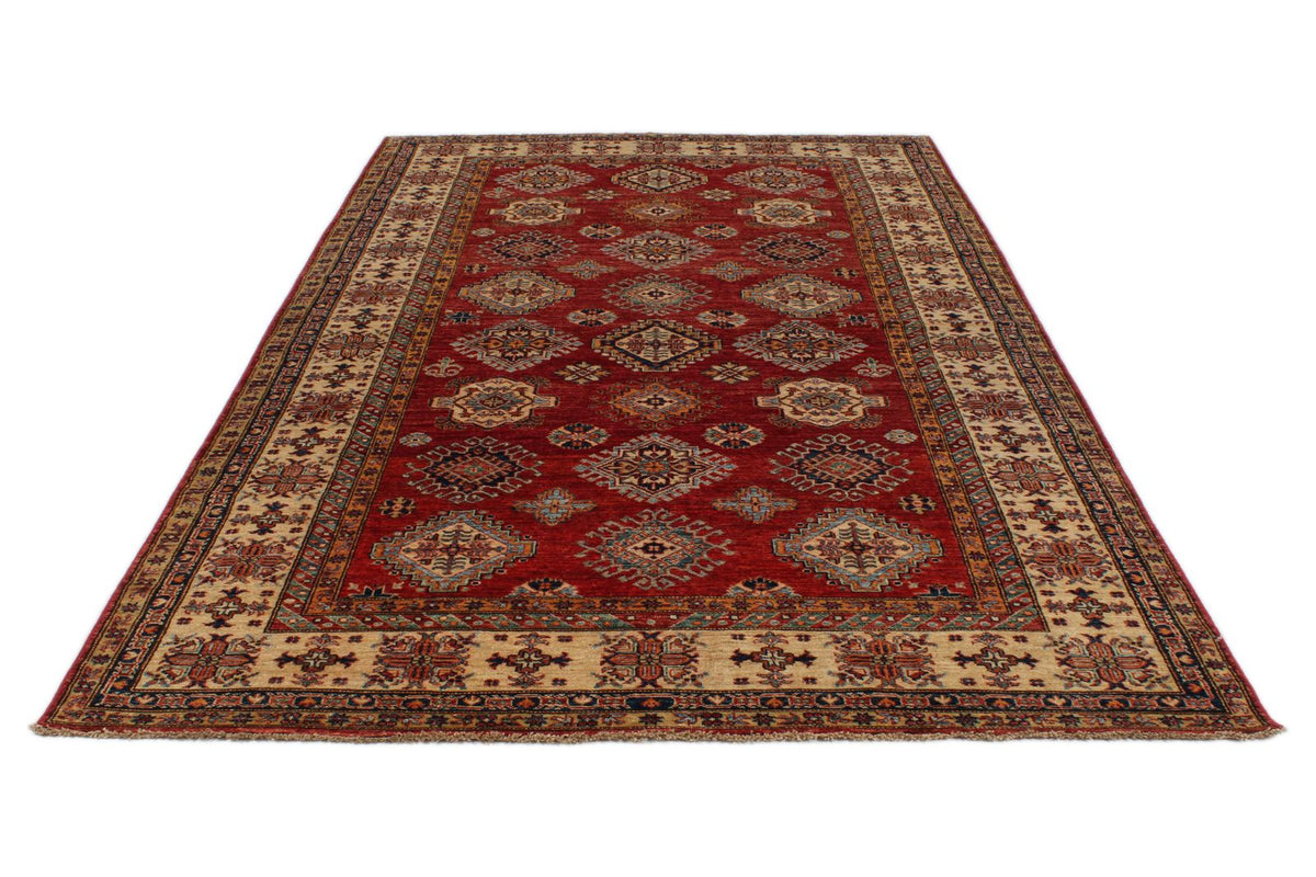 6x10 Red and Ivory Kazak Tribal Rug