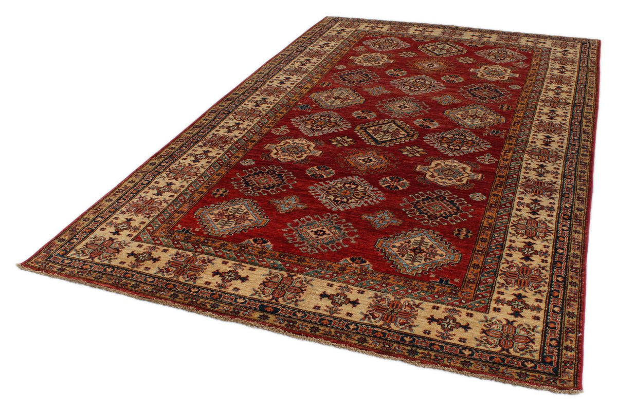 6x10 Red and Ivory Kazak Tribal Rug