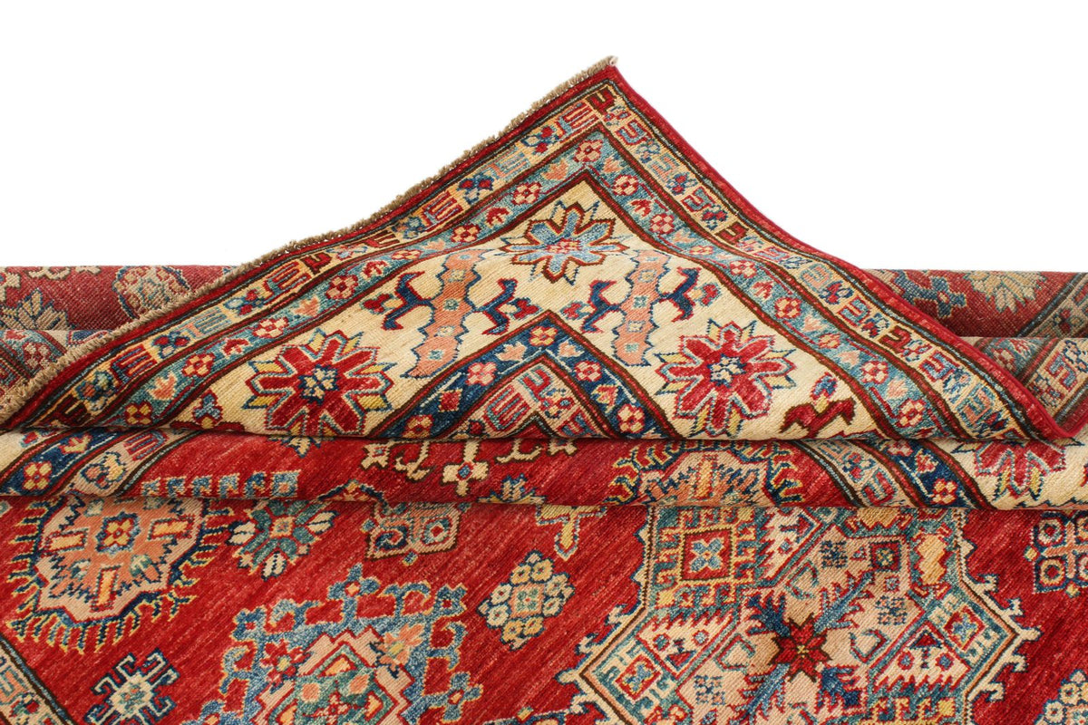 6x8 Red and Ivory Kazak Tribal Rug